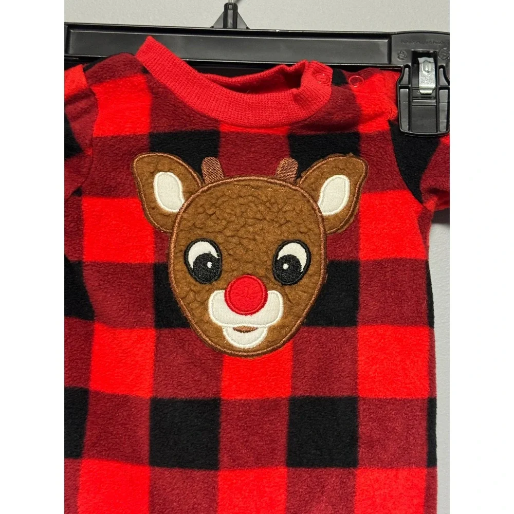 Rudolph the Red Nosed Reindeer‎ Baby Pajamas Red Black Buffalo Check Fleece 3m